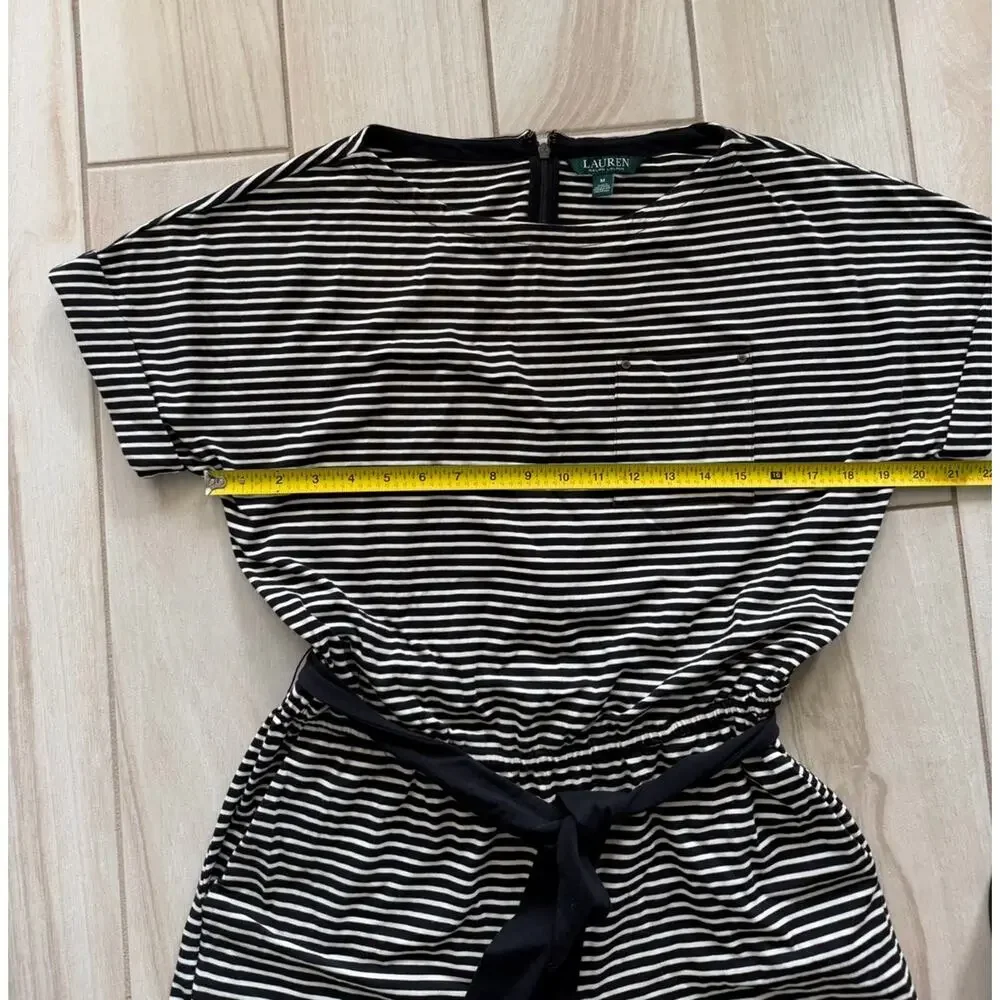 Lauren Ralph Lauren Striped Jumpsuit Wide Leg Tie Waist Black White M